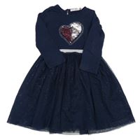 Tmavomodré šaty se srdíčkem z flitrů a tylem happy girls