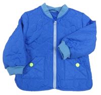 Safírovo-modrá šusťáková zateplená bunda s prošívanými hvězdičkami 