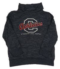 Tmavomodrá melírovaná mikina s písmenkem a nápisy a komínovým límcem YIGGA