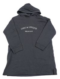 Tmavošedé teplákové oversize šaty s nápisy a kapucí George