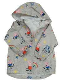 Šedá melírovaná šusťáková nepromokavá bunda s Peppa Pig a kapucí 