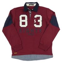 Vínovo-tmavomodrá mikina s číslem a všitou košilí a límečkem