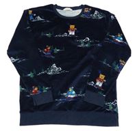 Tmavomodrá plyšová mikina s medvídky M&S