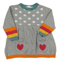 Šedo-oranžovo-šalvějovo-pruhovaná melírovaná šatová svetrová tunika s puntíky PUSBLU