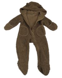 Hnědá huňatá kombinéza s kapucí s oušky PRIMARK