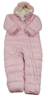 Nové - růžová prošívaná šusťáková zimní kombinéza s kytičkami a lístečky a kapucí Lily & Dan