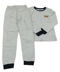 Světlešedo-černé melírované sametové pyžamo s nápisy L&D