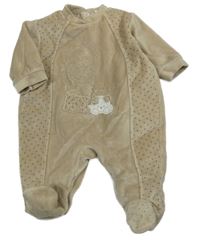 Světlehnědý sametový overal s medvídkem a štěňátky a puntíky Prénatal