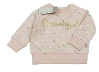 Nové - světlerůžová mikina s kopretinami a zlatým nápisem PRIMARK