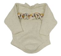 Světlebéžové melírované pletené body s volánkem s květy