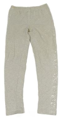 Světlešedé melírované teplákové legíny s tylovým pruhem s flitry YIGGA