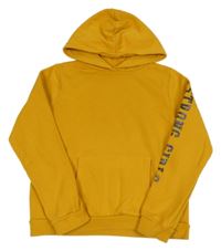 Hořčicová mikina s kapsou a nápisem a číslem a kapucí C&A