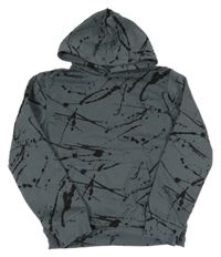 Tmavošedo-černá skvrnitá mikina s kapsou a kapucí H&M