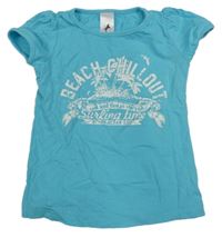 Azurové tričko s nápisy a palmami C&A