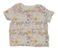 Smetanové tričko se zajíčky a duhami a kytičkami F&F