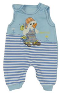 Světlemodro-modro-bílé laclové tepláky s kačerem a pruhy