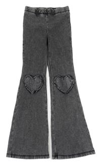 Tmavošedé plísňové flare teplákové rifle se srdíčky H&M