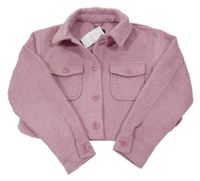 Nové - starorůžová flaušová crop bunda s límečkem New Look