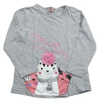 Šedé melírované triko s kočičkami a nápisy Kiki&Koko