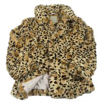 Béžová kožešinová podšitá bunda s leopardím vzorem River Island