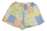Žluto-růžovo-modré květované patchwork lehké kraťasy H&M