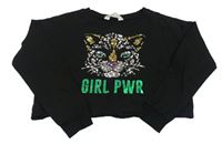 Černá crop mikina s tygrem z flitrů H&M