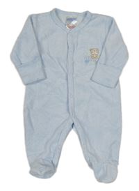 Světlemodrý žebrovaný sametový overal s medvědem