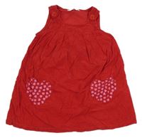 Červené manšestrové laclové šaty se srdíčky s puntíky zn. George