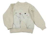 Světlebéžový melírovaný svetr s medvědy s flitry Primark