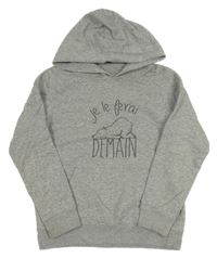 Šedá melírovaná mikina s medvědem a kapucí