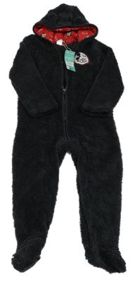 Nové - Černá chlupatá kombinéza s Mickeym a kapucí Disney