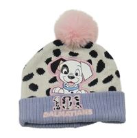 Béžovo-lila-růžová pletená čepice s dalmatinem a bambulí Primark