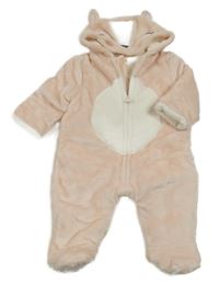 Růžovo-bílá chlupatá zateplená kombinéza s kapucí - liška C&A