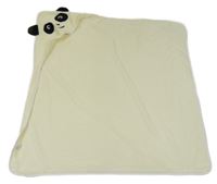 Krémová chlupatá deka s kapucí s pandou