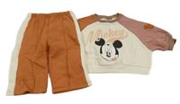 2set - Béžovo-starorůžovo-hnědá oversize mikina s Mickeym + tepláky Next