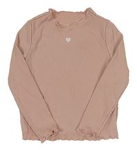 Starorůžové žebrované triko s výšivkou Shein