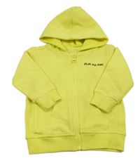 Žlutá propínací mikina s nápisem a kapucí Zeeman