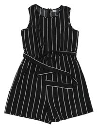 Černo-bílý pruhovaný kraťasový overal s páskem PatPat