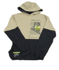 Pískovo-černá mikina se skateboardistou a kapucí Destination