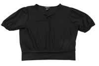 Černé žebrované crop tričko s průstřihy New Look