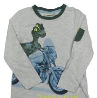 Šedé melírované triko s dinosaurem na motorce Kids