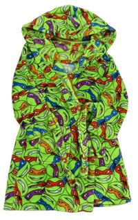 Zeleno-barevný chlupatý župan s želvy Ninja a kapucí