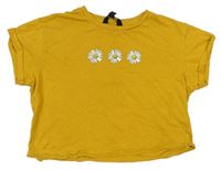 Okrové crop tričko s květy New Look