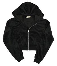 Černá sametová propínací crop mikina s kapucí zn. H&M