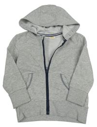 Šedá melírovaná propínací mikina s tmavomodrým zipem a kapucí zn. kids