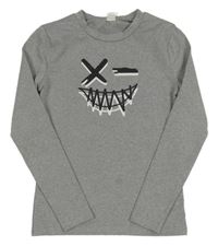 Šedé melírované triko s potiskem shein