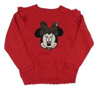 Červený lehký svetr s Minnie a volánky C&A