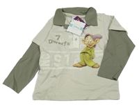 Nové - světlešedé triko s trpaslíkem a khaki rukávy Disney