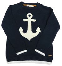 Tmavomodrý svetr s bílou kotvou H&M