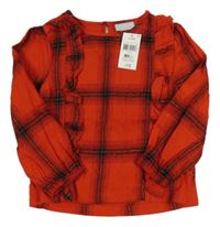 Nové - červeno-červená kostkovaná halenka s volánky Matalan